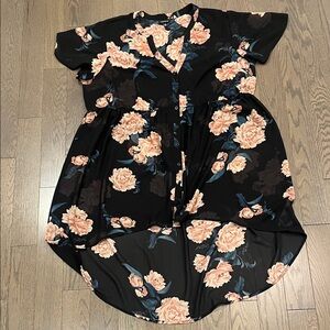 Torrid Black sheer shirt with Peach Floral Design